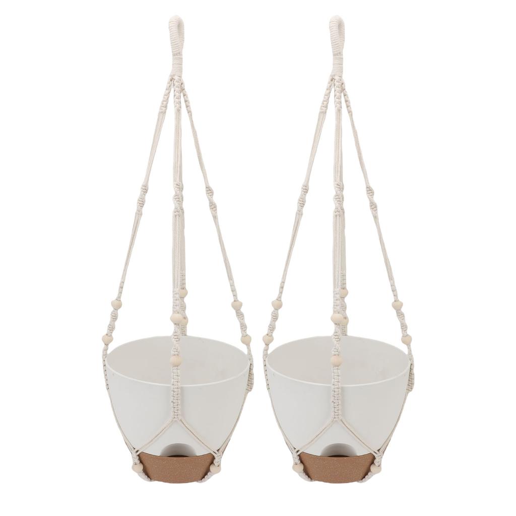 2 Pack 10 Inch Self Watering Hanging Planter Plastic Wood Hanging Flower Pot Basket with Drainage Holes for Indoor Outdoor Garden Home