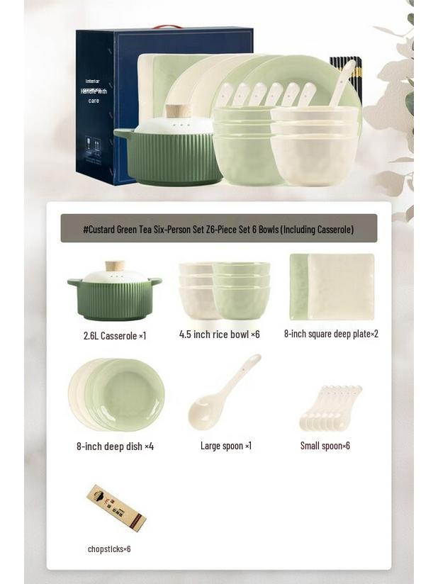 Mode Lanca Cream Yellow & Green Ceramic Dinnerware Set