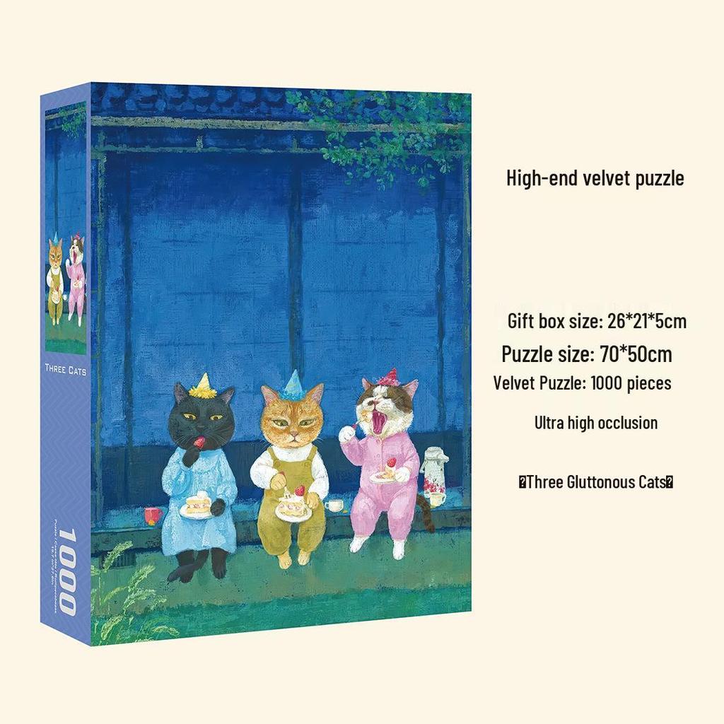 High-Quality 1000-Piece Adult Velvet Puzzle: Patchwork Flower Pot with Cat Design, Cross-Border Customizable.