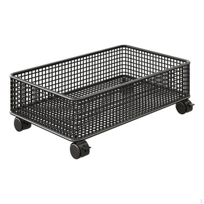 Rolling Storage Cart Metal Grid Wire Basket Black for Under Sink Lmobile