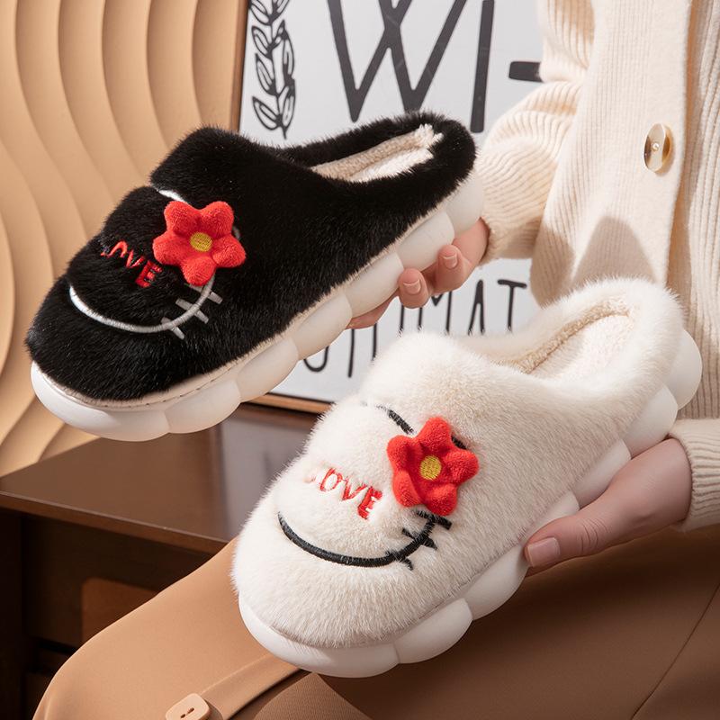 Cartoon cat cotton slippers winter velvet thickened cotton drag couple indoor home warm shoes