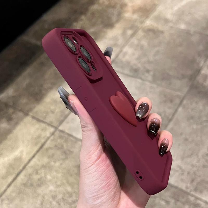 New Wine Red Love Liquid Silicon Case for For Iphone 16 15 14 13 12 11 Pro Max Plus X Xs Xr Camera Protection Soft Back Cover Coffee