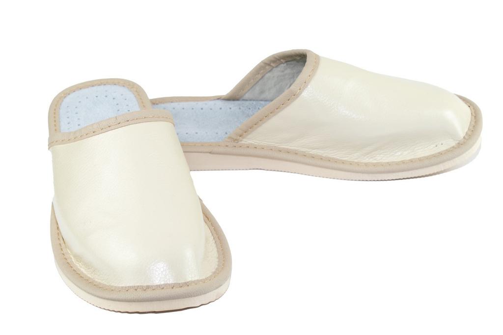 Beige Leather Covered Slippers for Women, Women's Leather Slippers 36
