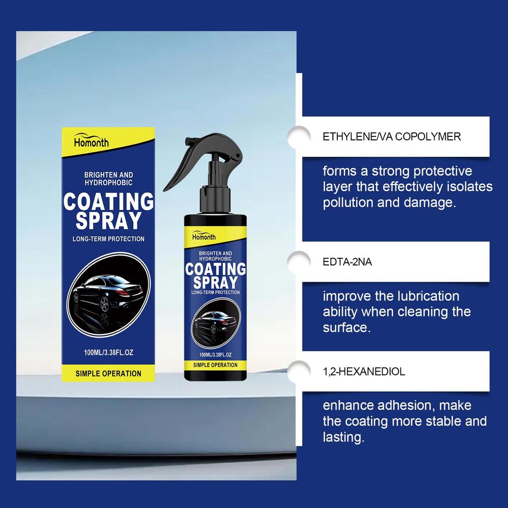 Homonth Car Care Coating Spray Brightens the Body Maintenance Paint Surface, Convenient Refurbishment Care Agent 100ml