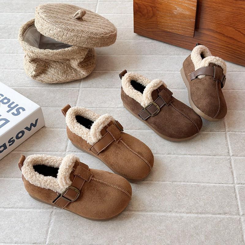 Kids Winter Warm Slip-On Boots With Faux Suede Upper TPR Sole Girls Boys Ages 4-12