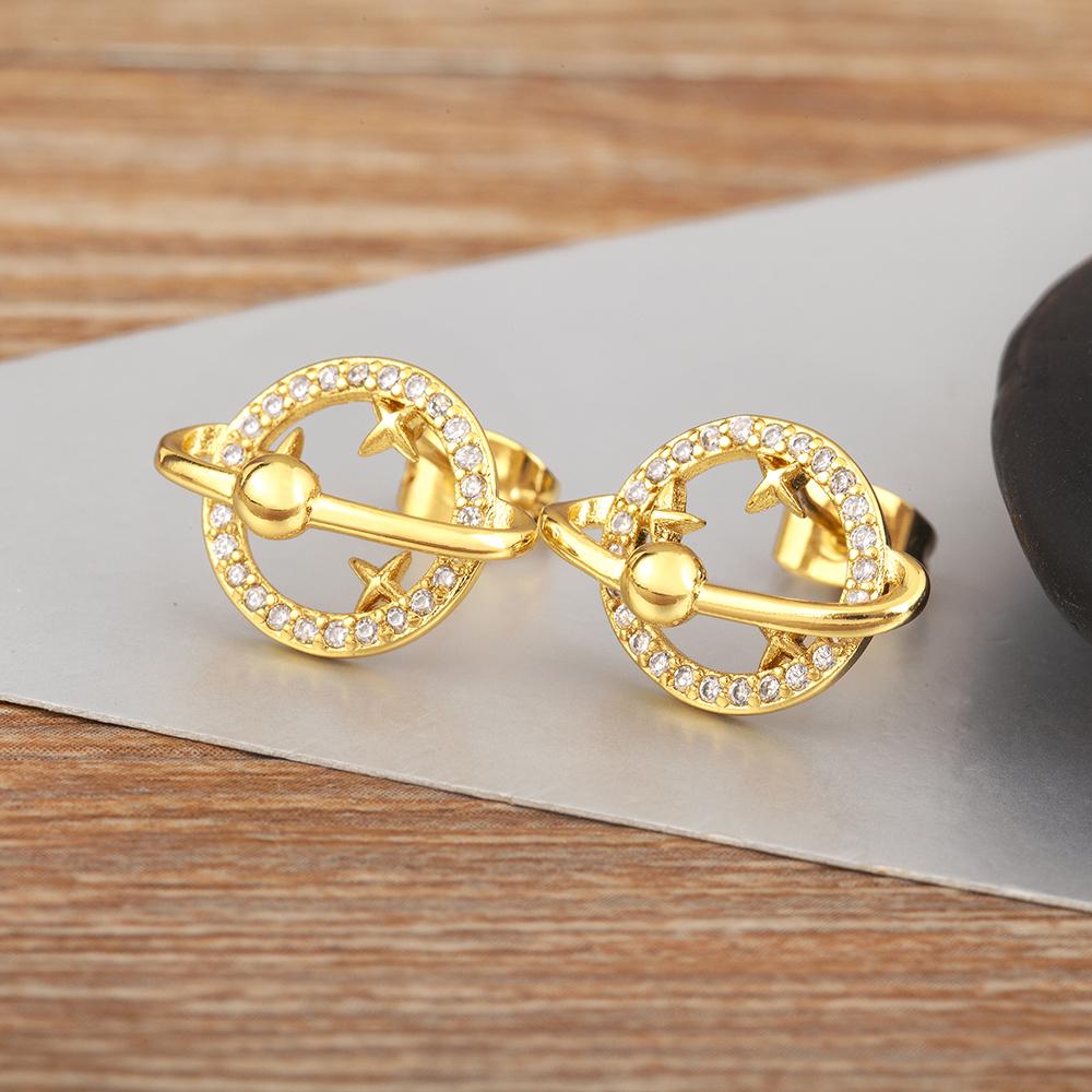 

Nidin High Quality Flower/Round/Pineapple Heart Shape Shine Zircon Stud Earrings For Women Fashion Cute Ear Jewelry Fine Gifts