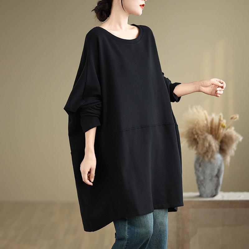 DIMANAF 2024 Pullover Long Plus Size Autumn Big T-shirt Women Super Full Sleeve Loose White Bat T-shirt