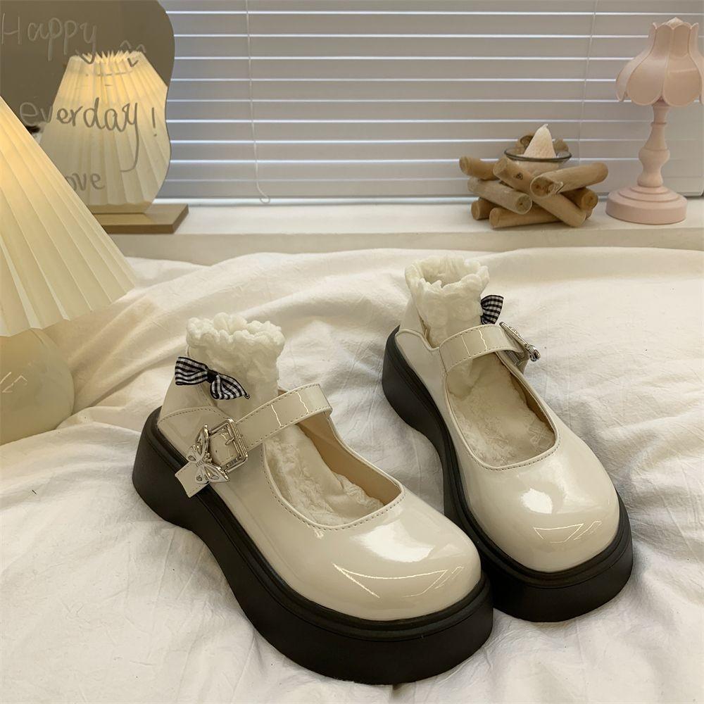 Simple Lolita Shoes Platform Heels Mary Jane Shoes Black Platform Shoes Student College Sweet Medium Heel Women's Single Shoes