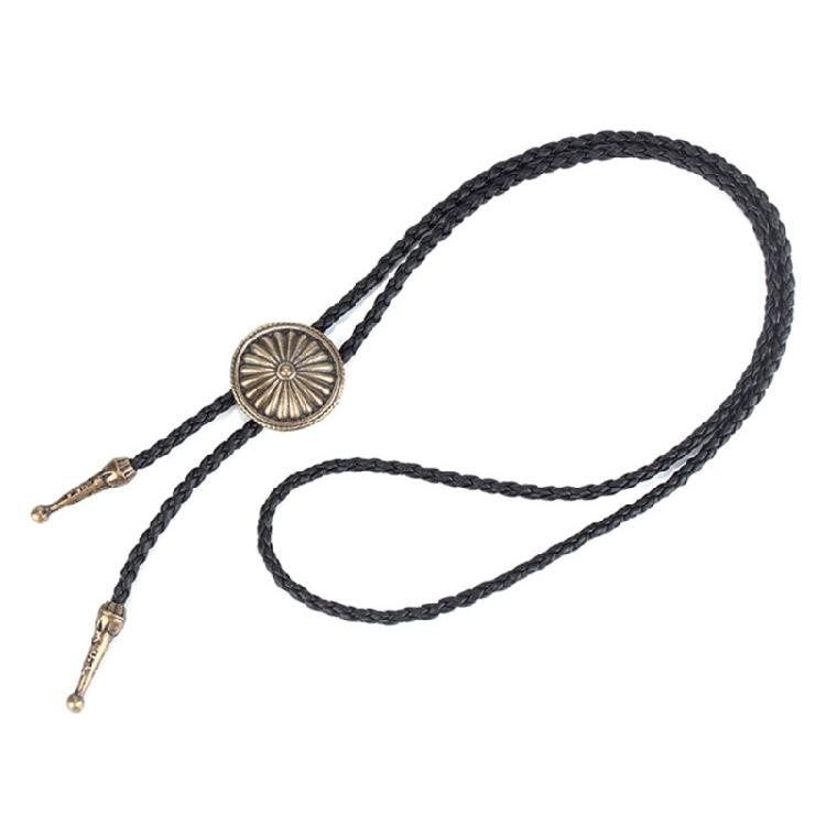 Men Bolo Tie Metal Round Flower Cowboy Hat Western Necklace Costume Accessories