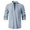 Men's Plus Size Cotton Henry Shirt Hippie Casual Long Sleeve Beach Stand Collar Shirt Man White Black Oversized Tops