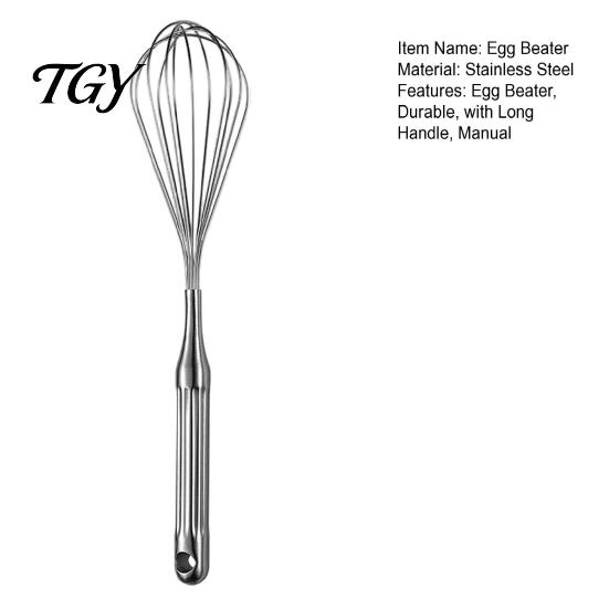 Kitchen Gadgets for Home Cooking Stainless Steel Egg Beater, Anti-slip Long Handle Durable Whisk, Commercial Grade Whisk Manual Mixing Tool Sauces And