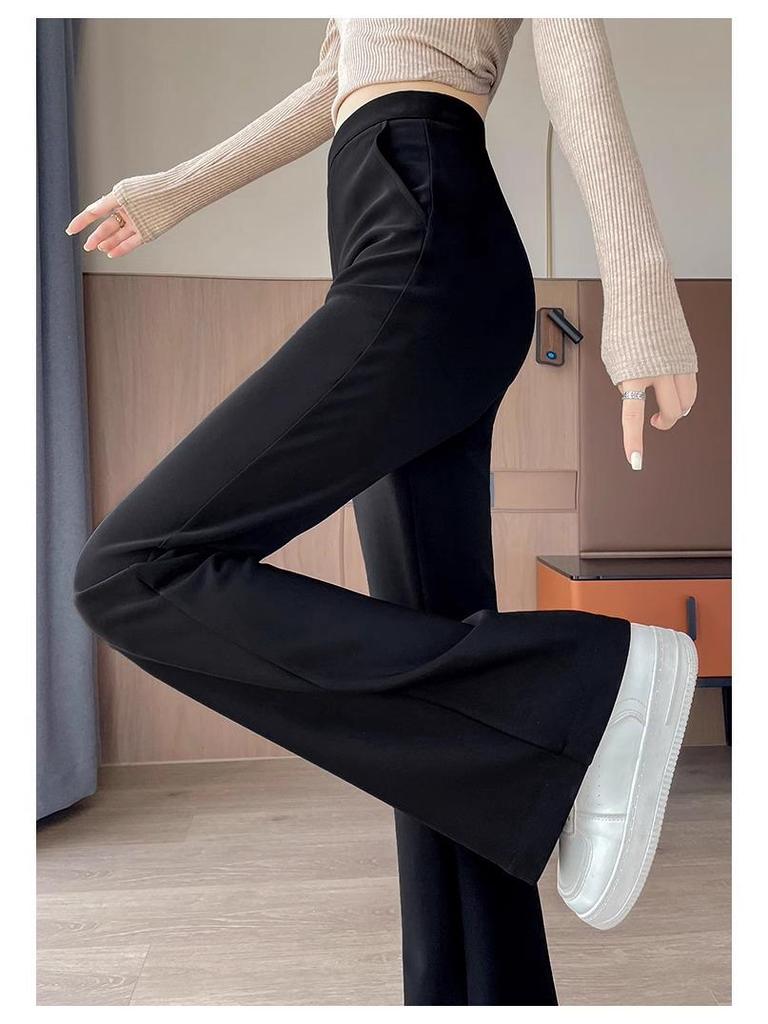 Women's 2025 High Waist Micro Flare Black Pants - Slimming, Elastic, Drape Design for Summer