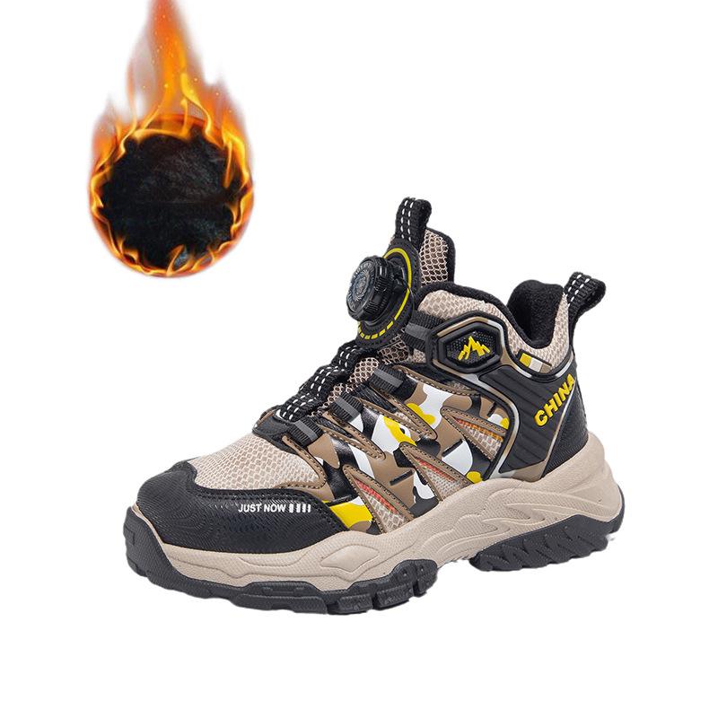 Winter Plus Velvet Cotton Shoes for Boys Cool Thick-soled Hiking Shoes for Teenagers Fashionable Outdoor Sports Shoes