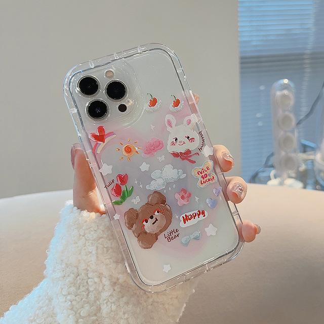 

Smiely Love Rainbow Rabbit Cloud Tulip Flower Симпатичный чехол для телефона Iphone 13 12 Pro Max 14 Promax Plus 11 Противоударная задняя крышка for iphone 11