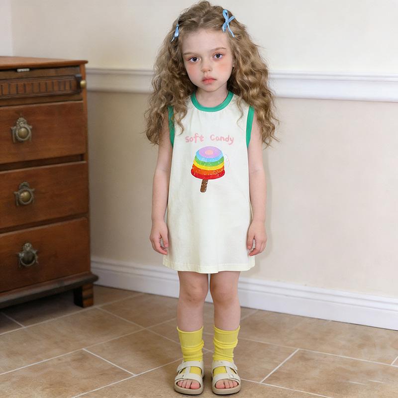 European & American Children's Sleeveless T-shirt Dresses 2026: New Casual Baby Pajama Dresses