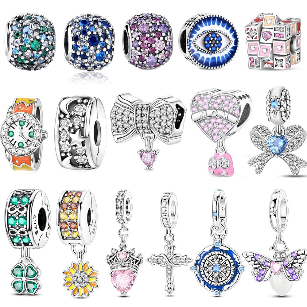 Authentic Copper Green Four Leaf Clover & Yellow Daisy Dangle Charm Fit Original Bracelet Diy Birthday Gift Jewelry