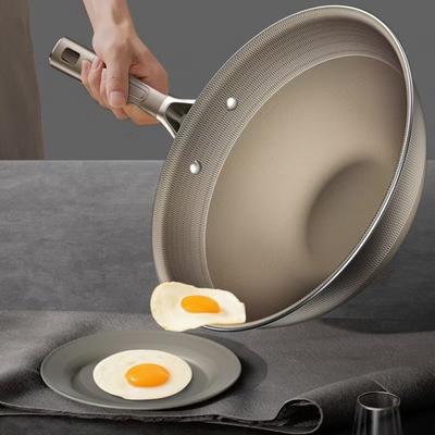 Titanium Stainless Steel Wok Frying Pan Nonstick Pot Uncoated Home Kitchen Cookware Skillet Induction Gas Stove Special Saucepan