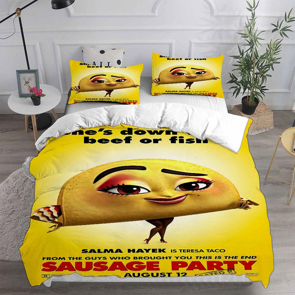 

Sausage Party Bedding Sets Comforter Quilt Bed Cover Duvet Cover Pillow Case 2-3 Pieces Sets Kids Adult Size EU Single 135x200cm
