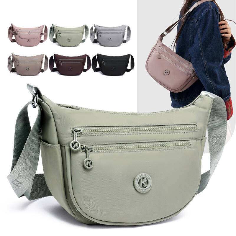 Lightweight Nylon Half Moon Sling Bag with Dual Zipper Pockets Casual Crossbody Waist Pack for Daily Travel