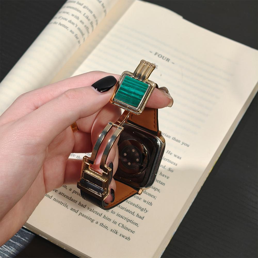 Lady Luxury Leather Strap for Apple Watch Serise11 42mm 46mm Malachite Band for Iwatch Serise10 9 8 7 6 5 4 Se 3 2 Elegant Ultra3 49mm Bracelet