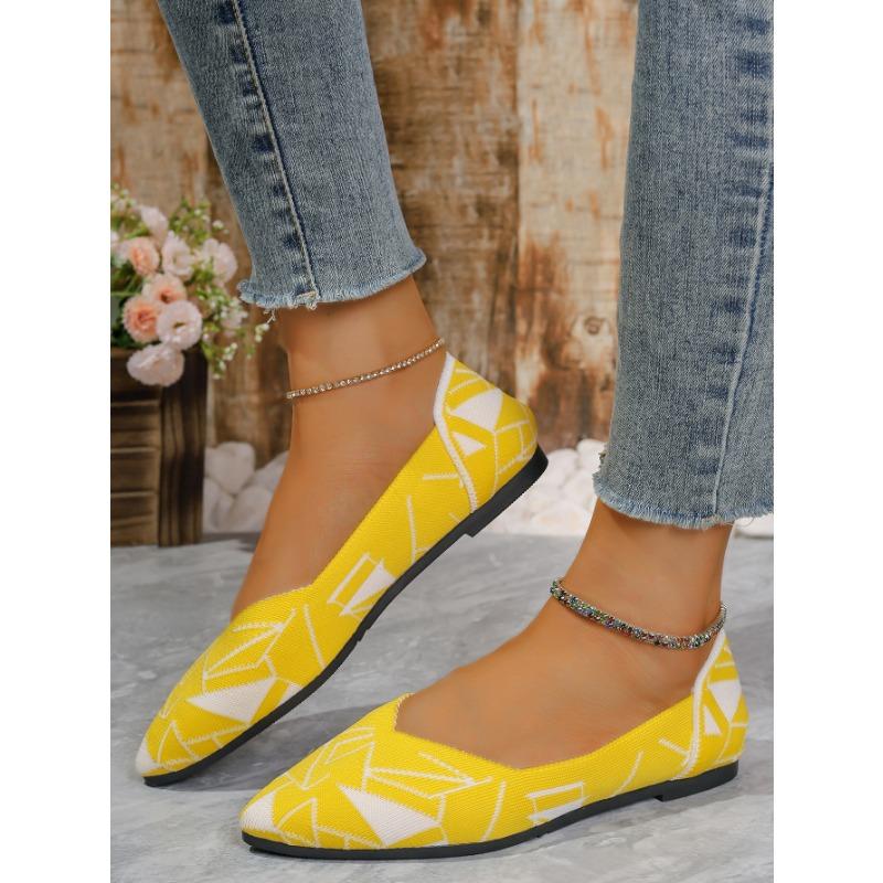 Flying woven single shoes spring and autumn new geometric map pointed head shallow mouth one pedal knitted beanie shoes