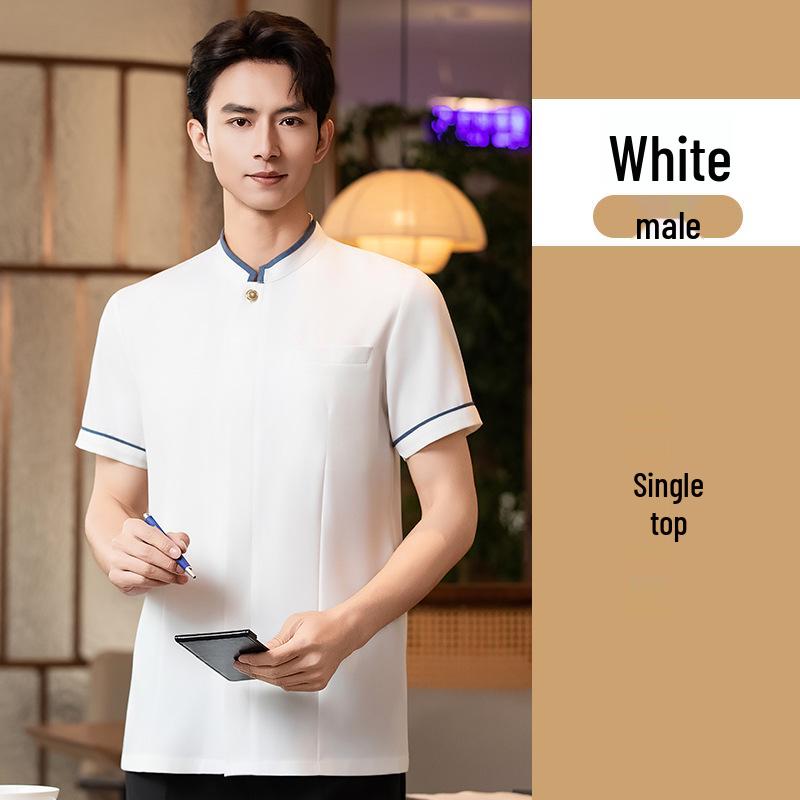 Unisex Chinese-Style Short Sleeve Workwear Top for Hotel & Restaurant Staff