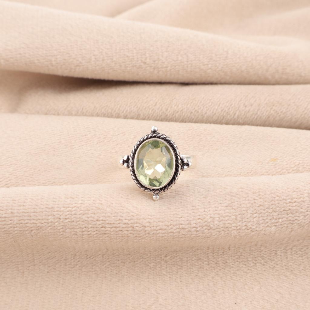 Green Amethyst Gemstone 925 Stamped Silver Jewelry Handmade Ring Engagement Gift RR-9-45