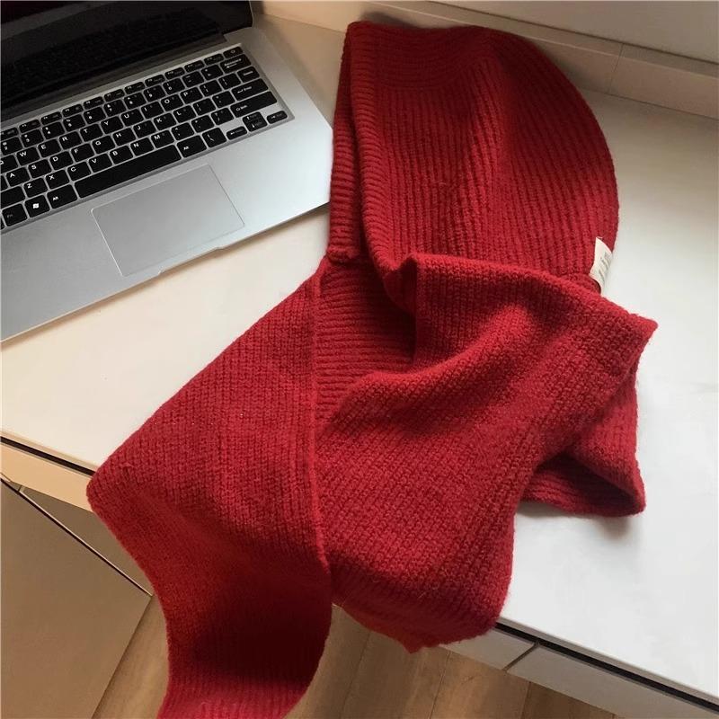 Шапка Шарф Цельная Балаклава Женская Зимняя Защита Ушей Теплая Вязаная Шерстяная Шапка one size