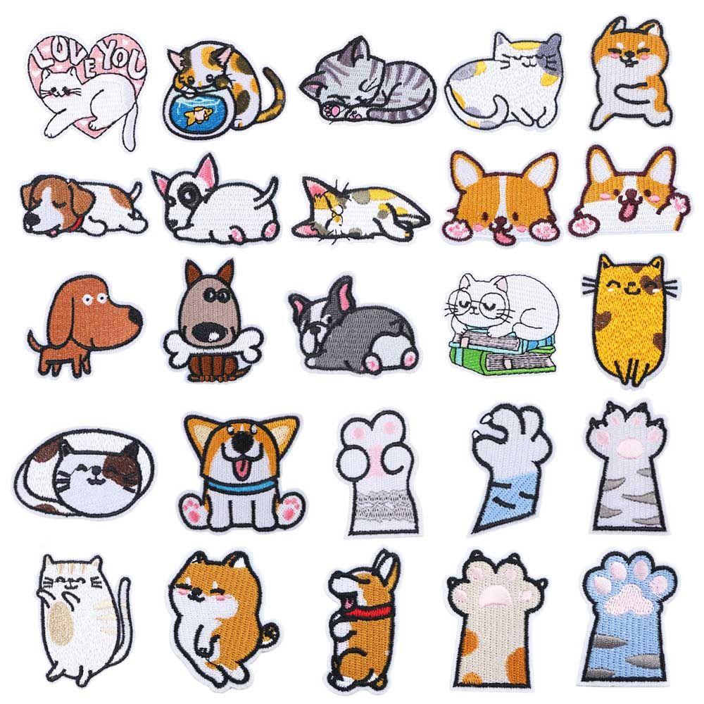 Cartoon Kitten Puppy Jeans Jacket Clothes Embroidery Iron On Sewing Embroidered Appliques Badges Patches Sewing Fabric