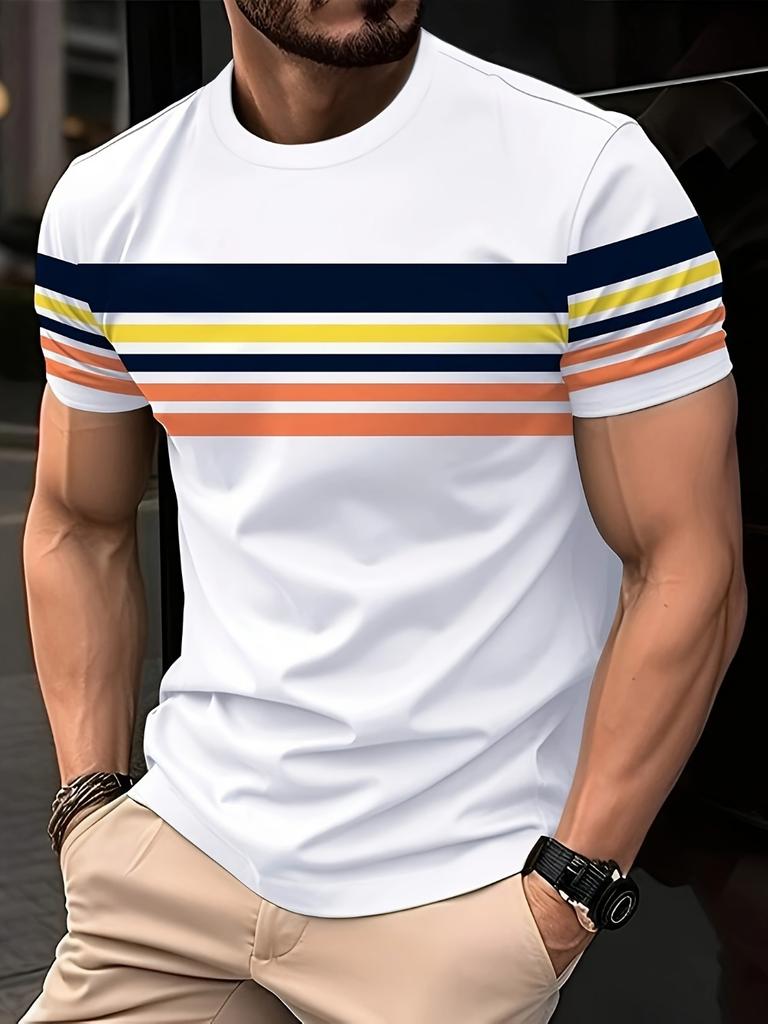 Men's 3D Printed Casual Crew Neck T-Shirt with Unique Digital Print - Breathable Polyester,Machine Washable,Summer-Ready