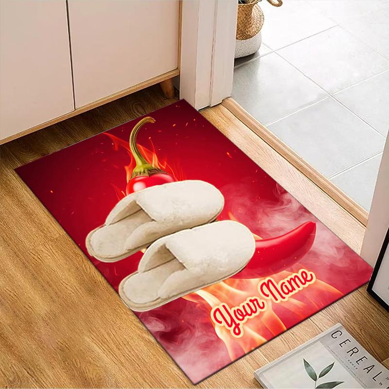1PC Custom Name Chili Pepper Artwork Theme Floor Mat Ideal for Living Room, Game Rooms, Office, Bedroom, Floor Mat Playful Design