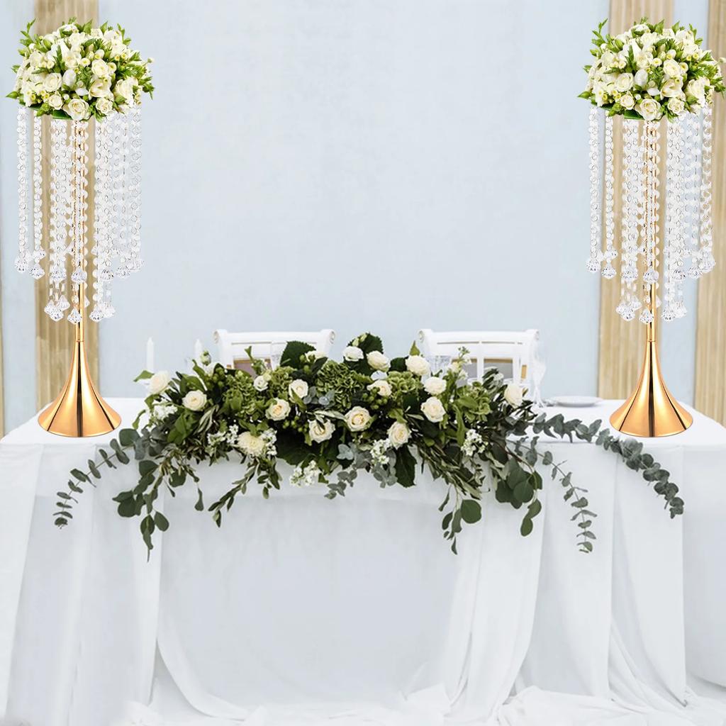 Luxurious Acrylic Crystal(21.9"/55.6cm H) 2Pcs Flower Stand Wedding Centerpieces on Floor