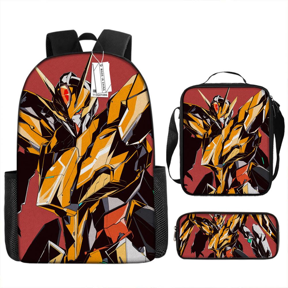 Gundam Mecha Schultasche Jungen und Grundschüler Ultraleichter Rückenschutz Rucksack Jungen Animation Kinderrucksack Dreiteiliges Set