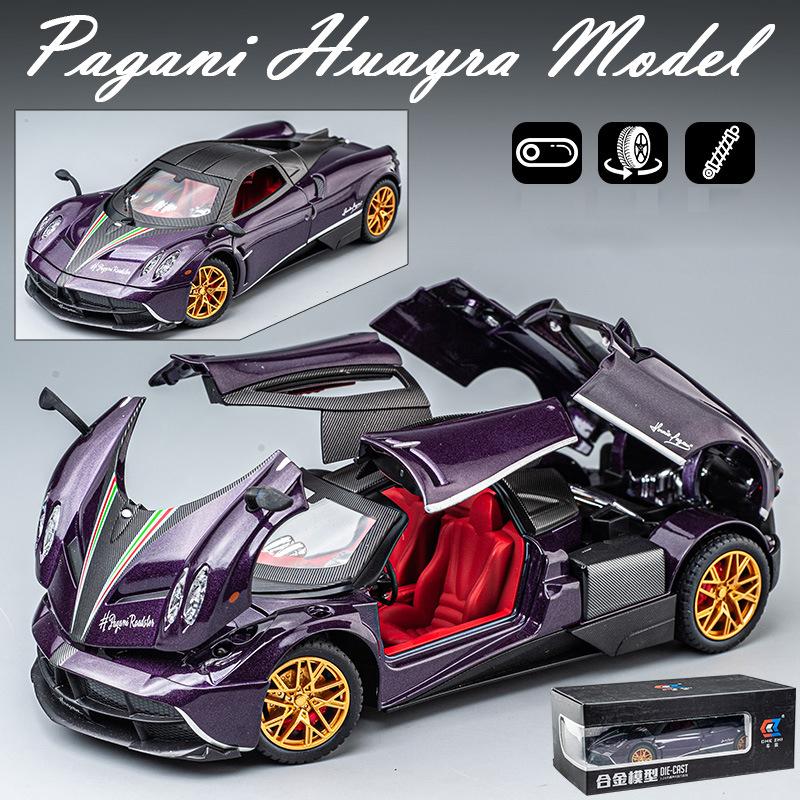 

Масштаб 1/24 Huayra, литая под давлением модель автомобиля, игрушечная машина с откатным механизмом, звуком и светом для детей, коллекция подарков для мальчиков и девочек 1/24-20.5x9x5.3cm фиолетовый