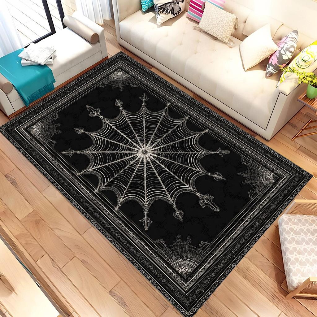 Gothic Spinnennetz Carpet - Gothic Witchy Halloween Room Decor Schwarz Roter Bereich Rug Living Room Bedroom Decor Rug Washable