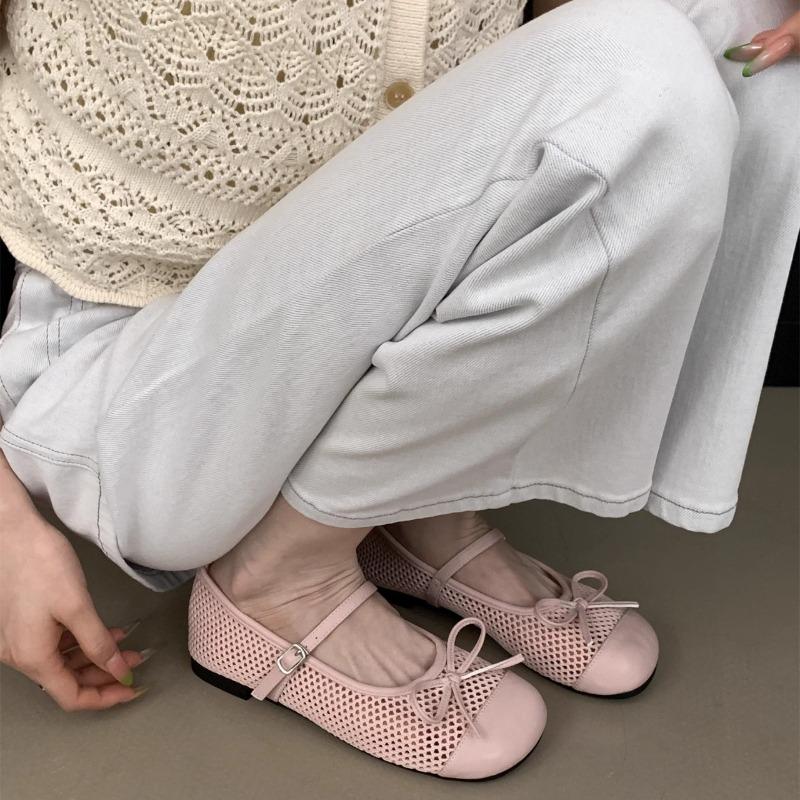 NEW  Korean Style 2025 New Hollow Out Spring Summer Fashionable Adult Casual Shoes Bow Design Flat Bottom Single Shoes