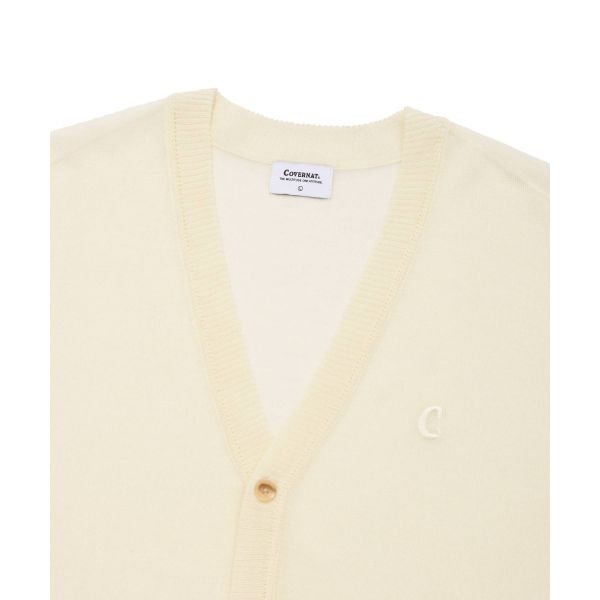 Covernat Ss24 Logo V-Neck Button Cardigan Long Sleeve Drop Shoulder Knitwear Men cardigans Ivory CO2402KT08IV