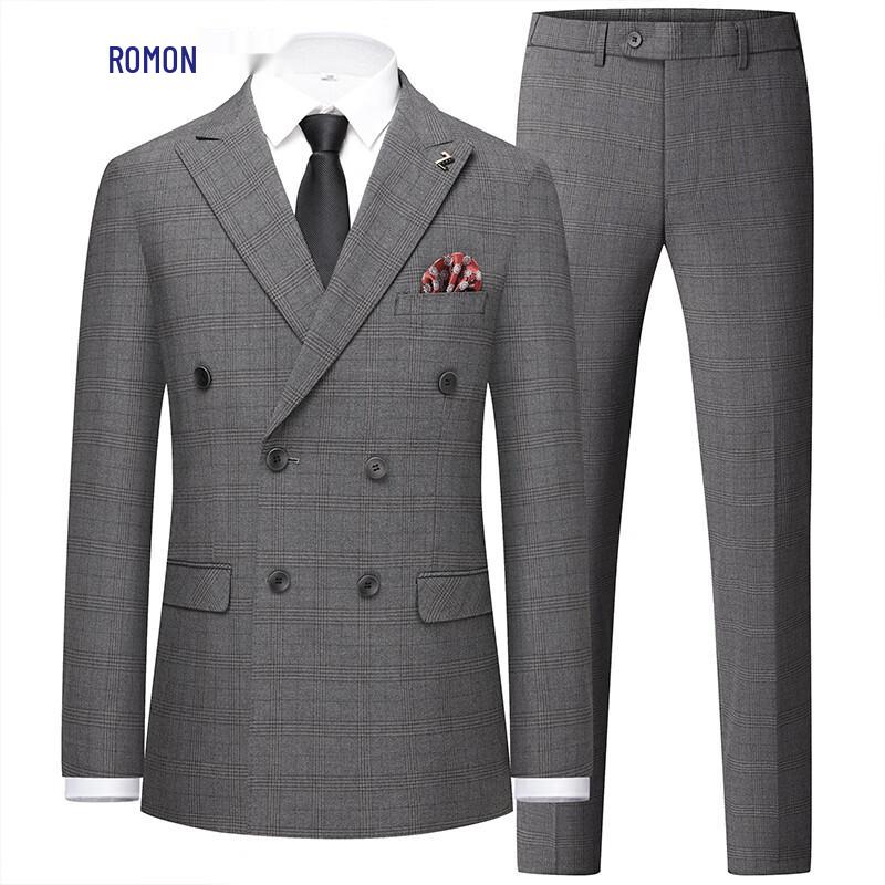 Romon Men s Slim Fit Double-Breasted Suit Set 2XL
