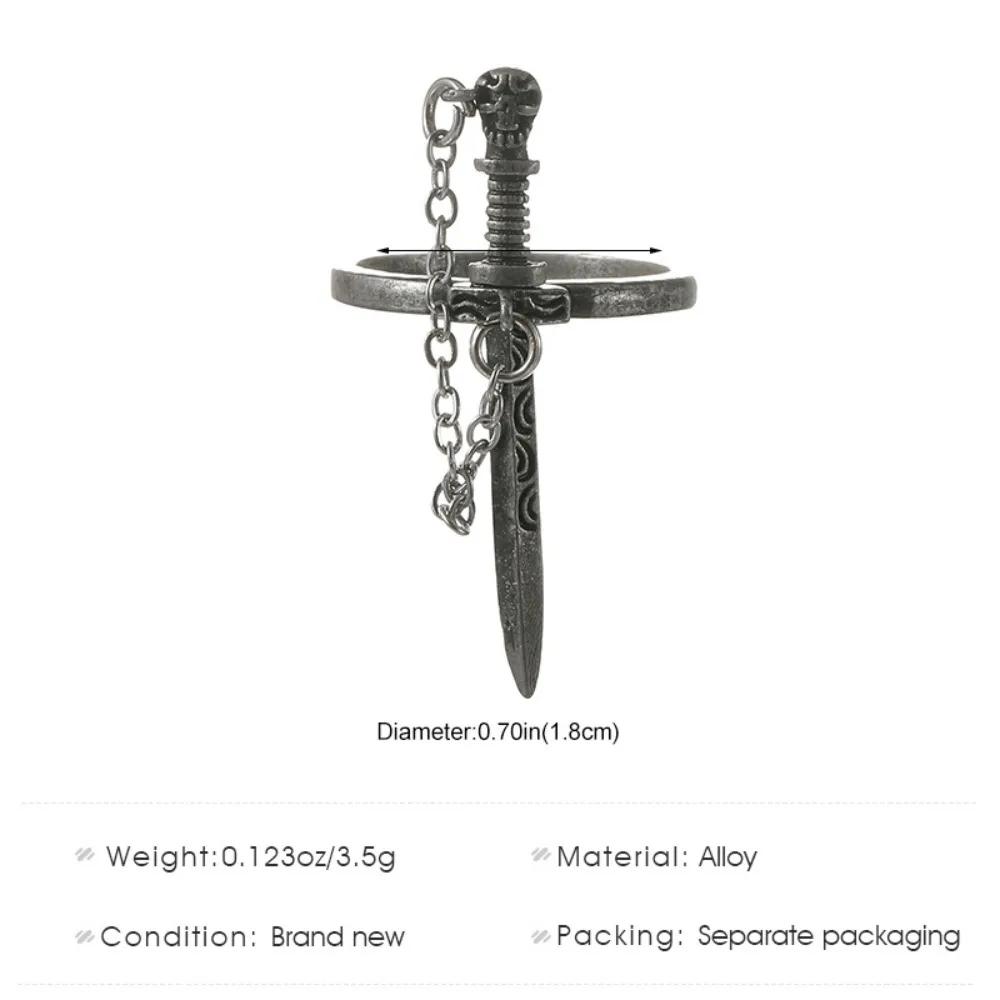 Goth Dark Style Black Cross Sword Rings for Women Vintage Stainless Steel Chain Skull Tassel Rings Punk Jewelry Personal Gift