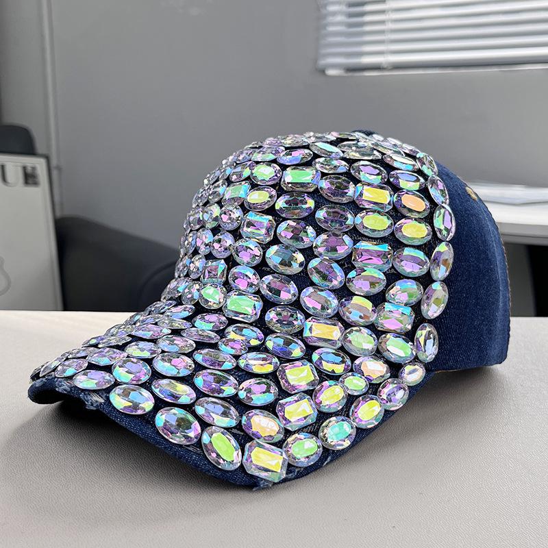 Damen Strass Denim Baseballkappe - Paris Schriftzug Sonnenhut