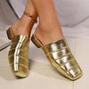 Pu Slip On Flat Shoes For Adults With Wrinkled Square Toe Summer Casual Wear