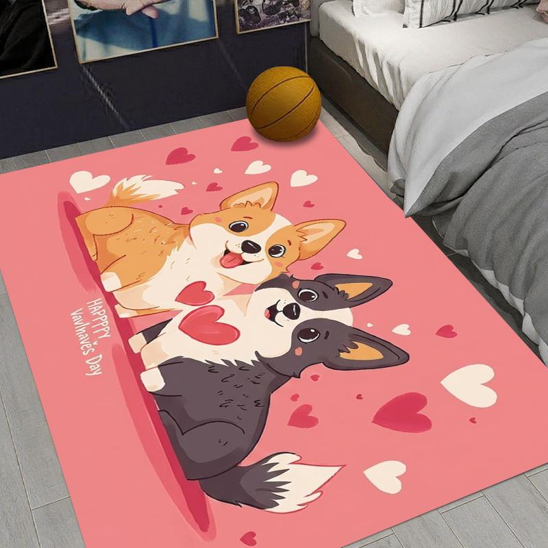 

Rug Carpet Mat Non-Slip Valentines Day Heart Corgi Couple Area Rug for Living Room Entryway Bathroom Kitchen Playroom Home Decor 40cm x 60cm