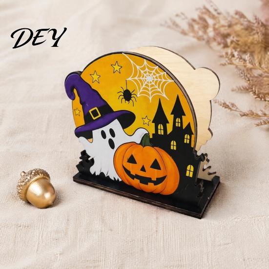 Sturdy Wooden Craft Halloween Napkin Holder, Ghost Pumpkin Decorative Tabletop Tissue Dispenser, Storage Paper Organizer for Holiday Dinner