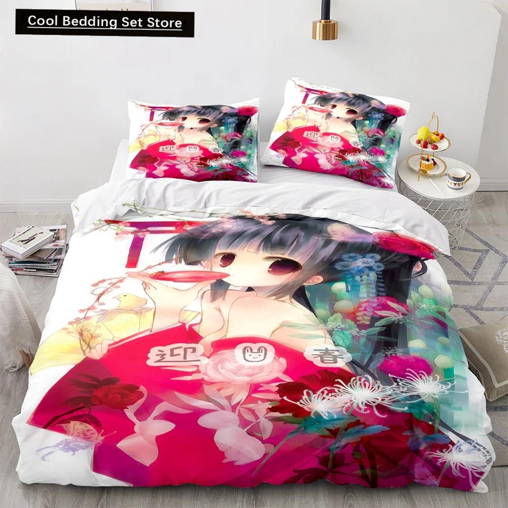 Anime Kawaii Sexy Girl Bedding Set,Duvet Cover Comforter Bed Set Quilt Cover Pillowcase,King Queen Twin Size Boys Girls Adults