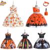 Silky And High Quality Halloween Costume Dress With Pumpkin Bag For Children