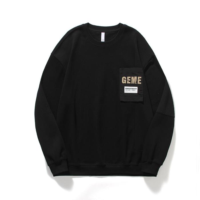 

Осенний белый свитер с круглым вырезом, мужской свободный, большого размера, американский повседневный топ с круглым вырезом и длинным рукавом, прилив 4XL чёрный