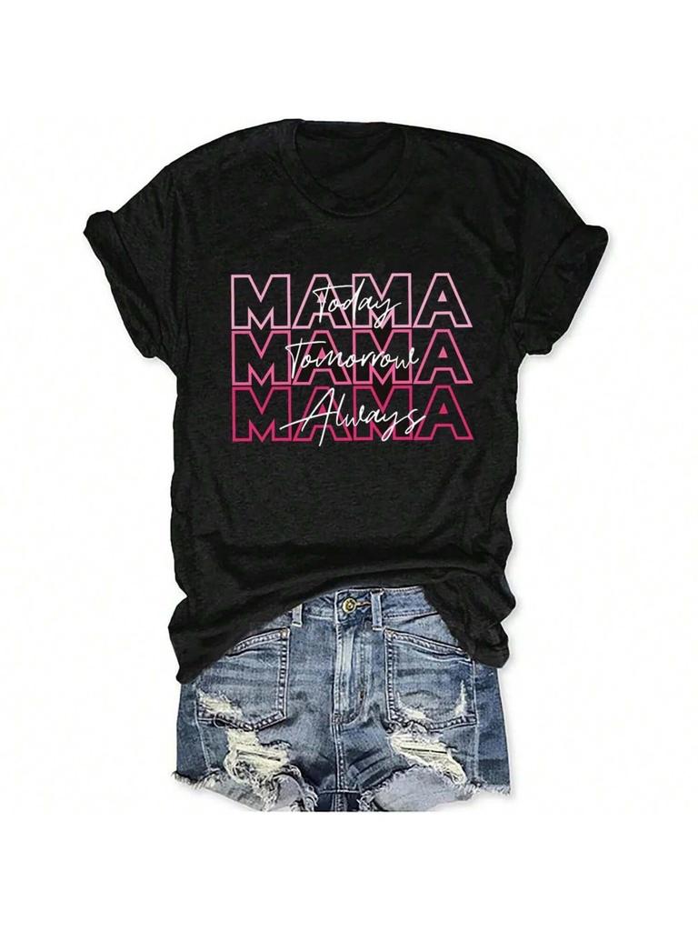Wounisex Boy Mama Shirt Casual Letter Printed Boy Mom T-Shirts Short Sleeve Mother's Day Graphic Tee Tops