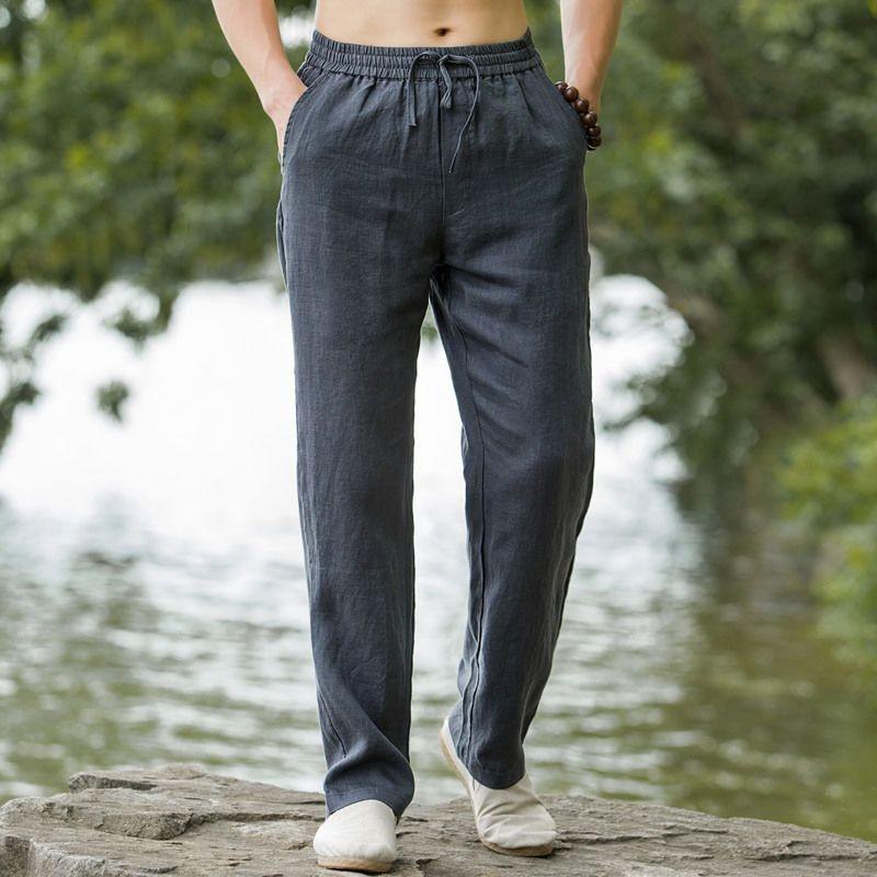 

Men s Casual Loose Straight Leg Cotton And Linen Pants L