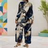 Women Plus Size Round Neck Long Sleeve Firework Star Printed Layered Top Wide Leg Cropped Pants Two Piece Set
