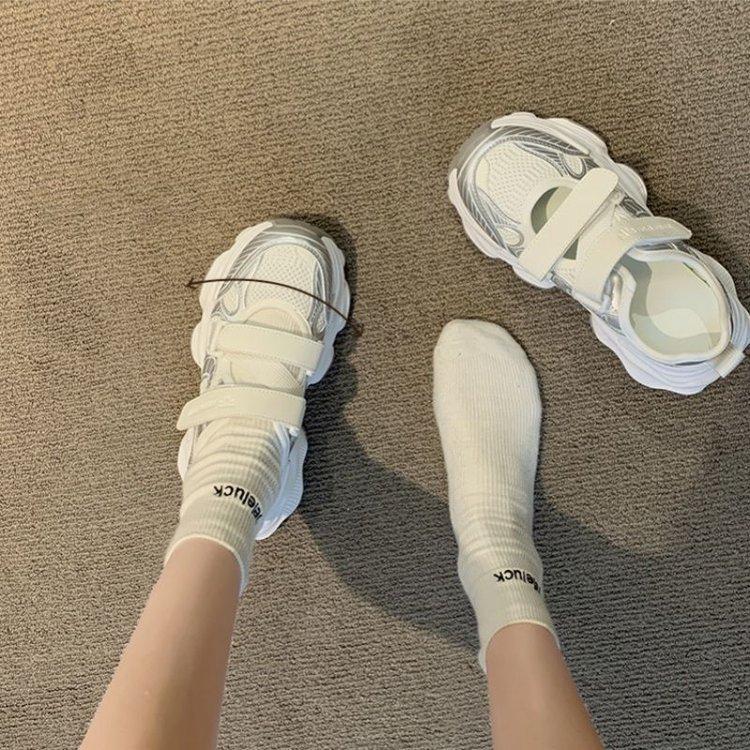 Mesh hollow sports sandals women's summer 2025 new muffin thick-soled versatile Velcro breathable dad shoes